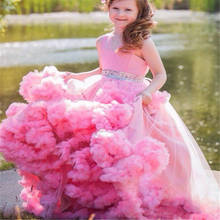 Pink Tulle Ball Gown Flower Girls Dresses Sleeveless V-Neck For Weddings Tiered 3D Floral Flowers Lace pageant PartyDresses 2024 - buy cheap