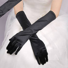 Mujer elegante largo de satén guantes Ópera/codo/muñeca elástico boda Ding señoras noche fiesta de guantes clásico dedo negro mitones 2024 - compra barato