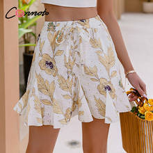 Conmoto Casual Cotton floral print women's skirt Holiday style A-line ruffled short skirt Fashion lace-up female summer skirt 2024 - buy cheap