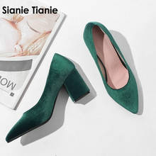 Sianie Tianie velour-zapatos de tacón alto para mujer, calzado de oficina clásico de terciopelo, color verde Borgoña y negro, talla 43 2024 - compra barato