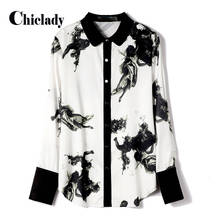 CHICLADY Chinese style printed turn dow collar casual designer style long sleeve satin blouse women shirts lady elegant blusas 2024 - buy cheap