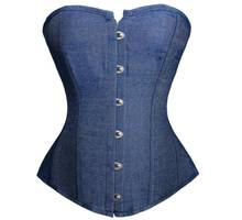 Gothic Sexy Cowboy Bustier Corset Top Overbust Corsets for Women Slimming Plus Size Blue Denim Corselet 2024 - buy cheap