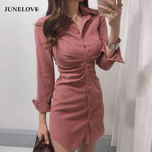 JuneLove-vestido vintage de manga larga para mujer, ropa informal de oficina con cuello de botón, 2020 2024 - compra barato