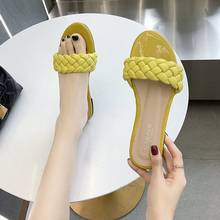 2021 Summer New Korean Flat-bottom Slippers for Women's Outer Wear Woven One-word Drag Open-toe Women Shoes Flat-heeled Sandals 2024 - buy cheap