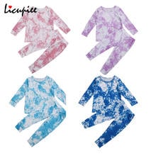 4 Colors Toddler Kids Baby Girls T-shirts Jogger Pants Suit Round Neck Long Sleeve Tie-dye Printed Fall Trousers 1-6 Years 2024 - buy cheap