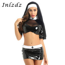 Women's Naughty Nun Cosplay Costume Halloween Roleplay Games Outfit Mock Neck Crop Top with Mini Bodycon Skirt and Headpiece 2024 - buy cheap