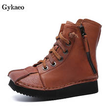 Gykaeo New 2022 Female High Quality Vintage Martin Boots Women Genuine Leather Soft Thick Bottomed Comfortable Short Snow Boots 2024 - buy cheap