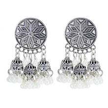 Vintage Metal Pearls Drop Earrings for Women Boho Oxidized Silver Color Earring Indian Jhumka Party pendientes Jewelry Gift 2024 - buy cheap