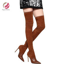 Original Intention Sexy Elgeant Thigh High Boots Woman Pointed Toe Stiletto High Heels Charm Over Knee High Boots Female Fashion 2024 - buy cheap