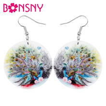 Bonsny Acrylic Round Peafowl Peacock Earrings Big Long Feather Animal Dangle Drop Jewelry For Women Girl Novelty Gift Decoration 2024 - buy cheap