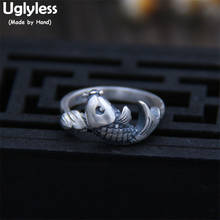 Uglyless-Anillo de plata de primera ley con forma de pez para mujer, sortija, plata esterlina 999, estilo étnico, tótem grabado, hecho a mano 2024 - compra barato