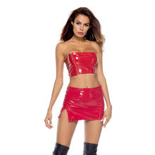 Vestido sensual com zíper, duas peças de vestido sensual com aparência molhada de pvc, elástico com zíper sem alça, mini vestido bodycon, roupa de festa para festas 2024 - compre barato