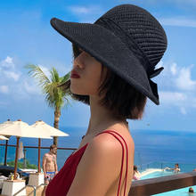 Summer Soft Foldable Straw Hat Fashion Big Bows Big Brim Beach Bucket Hat UV Protect Sun Hats Women Ladies Panama Caps 2024 - buy cheap
