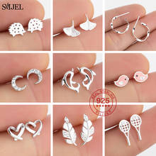 Real 925 Sterling Silver Mini Earings For Women Kids Jewelry Trendy Tennis Moon Dolphin Hedgehog Leaves Earring Geometric Studs 2024 - buy cheap