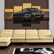 5 Piece HD Luxury Car Picture Black Ford Mustang Car Poster Decorative Paintings Landscape Wall Art Canvas Paintings 2024 - buy cheap