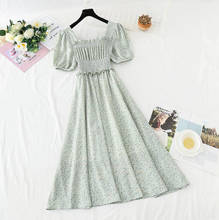 Летнее элегантное Цветочное платье, женское шифоновое платье с квадратным вырезом и коротким рукавом и эластичным поясом, женское корейское платье Frenc, новинка 2021 2024 - купить недорого
