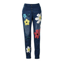 LIBERJOG Women Print Casual Jeans Female Spring Summer Denim Pants Trousers Pocket Mid-Waist Chic Pants Women Multi-size 2024 - buy cheap