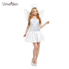 Fantasia de anjo branco umorden purim, traje para carnaval, festa de halloween, fantasia feminina de pureza, vestido asa 2024 - compre barato