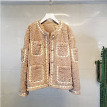 Inverno lambswool jaquetas mulheres coreano casaco de pele casacos único breasted outwear harajuku vintage cardigans bolsos de luxo b578 2024 - compre barato