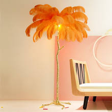 Luminária de chão em led minimalista, iluminação decorativa de penas de avestruz, cobre, para quarto, cabeceira, decoração 2024 - compre barato