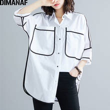 DIMANAF Plus Size Women Blouse Shirts Summer Office Lady Tops Tunic Big Size Cotton Loose Casual Spliced Female Clothes 2021 NEW 2024 - buy cheap