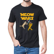 Meow Wars - Funny Cat Lover Gift  Vintage Summe Men's 100% Cotton Novelty T-Shirt Unisex Humor Funny Women Soft Top Tee 2024 - buy cheap