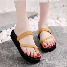 2020 New Summer Flip-Flops Women Fashion Wear Wedge Heel Thick Bottom Women Sandals Solid Color Simple Pinch Beach Shoes Women 2024 - buy cheap