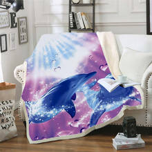 Jogo de cama estampado em 3d com golfinho em veludo, cobertor para sofá e cama de viagem, cobertor em lã 01 2024 - compre barato
