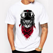 Casual masculino simples branco camiseta vermelho bandana preto gato rider impressão legal verão topos 2024 - compre barato