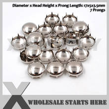 17 мм круглые серебряные никелевые шпильки с 7 зубцами для кожевенного ремесла/сумки/обуви/одежды 2024 - купить недорого