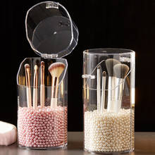 Makeup Brush Storage Box Makeup Organizer Lipstick Storage Plastic Box Pen Holder Round Pearl Flip Cover Dustproof Transparent 2024 - buy cheap
