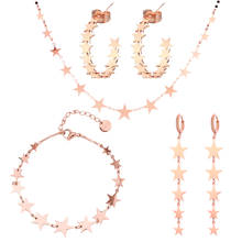Accesorios de acero inoxidable para mujer, conjunto de joyería de varias estrellas de Color oro rosa, pendientes, collar, pulsera, nuevo diseño 2020 2024 - compra barato