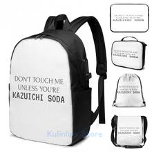 Mochila de viagem feminina e masculina, estampa gráfica que não toque, a menos que você contraça uichi soda usb, mochila escolar para homens e mulheres, bolsa para laptop 2024 - compre barato