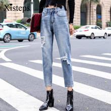 Xisteps High Waist Ripped Holes Harem Jeans Women Ankle Length Street Wear Denim Pants Plus Size 2019 New Skinny Jeans Female 2024 - buy cheap