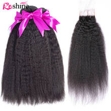 RESHINE Kinky Straight Human Hair Bundles With 4x4 Lace Closure Remy 4PCS Yaki Straight Human Hiar Weave Bundles With Closure 2024 - buy cheap
