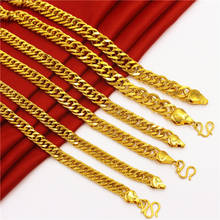 pure gold color long chain necklace for women / men,plated 24k Gold 8mm/ 10m /12mm heavry link chain necklace for men 60cm long 2024 - buy cheap