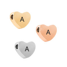 Cuentas de acero inoxidable para collar, abalorios de letras cepilladas, oro mate, alfabeto, A-Z, corazón pequeño, colgantes de alfabeto con agujero grande, 5 uds. 2024 - compra barato