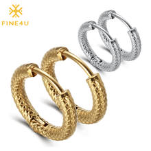 FINE4U E165-pendientes de aro hipoalergénicos de acero inoxidable, a rayas de piel de serpiente, pendientes circulares de moda para hombres y mujeres 2024 - compra barato