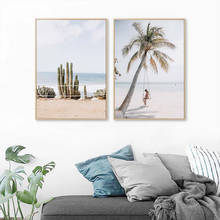 Nordic Ocean Beach Landscape Canvas Poster Palm Tree Seagull Wall Art Print Painting Scandinavian Style Living Room Home Decor 2024 - buy cheap