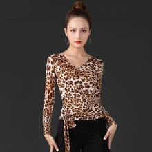 Ropa de baile latino de leopardo para mujer y adulto, Top Sexy con cuello en V, ropa de actuación estándar nacional, ropa de práctica de baile de salón, camisa 2024 - compra barato