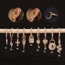 Key Snake Cross Lock Lighting CZ Ear Piercing Cartilage Earring Conch Rook Tragus Helix Cartilage Tragus Piercing Jewelry 2024 - buy cheap