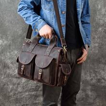 Luufan Genuine Leather Men's Briefcase Vintage Crazy Horse Leather Male Laptop Bag Business Messenger Bag Work Tote Shoulder Bag 2024 - buy cheap