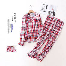Новая Корейская женская хлопковая клетчатая пижама из матовой ткани, домашняя одежда с длинными рукавами, большие размеры, пижама для отдыха, парная Пижама 2024 - купить недорого
