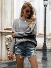 fashion chessboard plaid sweaters woman autumn winter o-neck long sleeve elegant knitted pullover female street wear 2024 - buy cheap