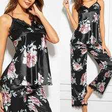 New Women Satin Sleepwear Suit Spring Lace Trim Pajama Pyjama Set Print Floral Nightwear Casual Home Wear Lingerie Suit S-XL 2024 - buy cheap