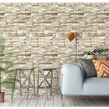 Papel de parede 3d em pvc, adesivo autocolante para decoração de parede de pedra de vinil, amarelo marrom e tijolos, para sala de estar, quarto 2024 - compre barato