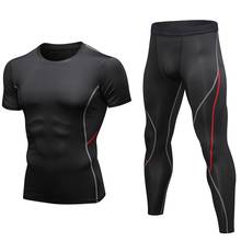 Conjunto de ropa deportiva para hombre, camiseta y pantalones de compresión, secado rápido, para gimnasio y correr, 2 piezas 2024 - compra barato