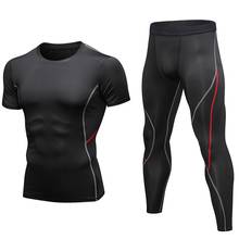 Conjunto de camiseta e calça esportiva masculina, 2 peças, para corrida, academia, secagem rápida, calça de compressão 2024 - compre barato