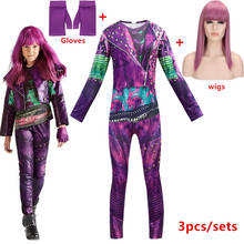 Descendants 3 Mal Bertha maléfica para niños y adultos, disfraz de halloween, peluca de Cosplay y monos, color morado 2024 - compra barato