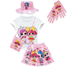 Комплекты одежды для маленьких девочек летний топ с короткими рукавами с изображением куклы Л. О. Л. + юбка с принтом с бантом + сумка, детский комплект одежды 2024 - купить недорого
